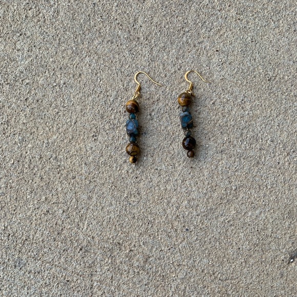 Tiger eye and blue jasper earrings - Picture 1 of 1
